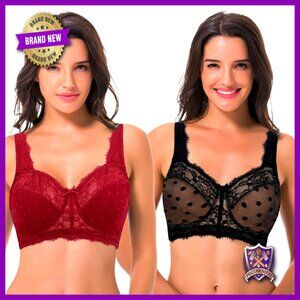 Plus Size Minimizer Unlined Wireless Lace Full Coverage Bra